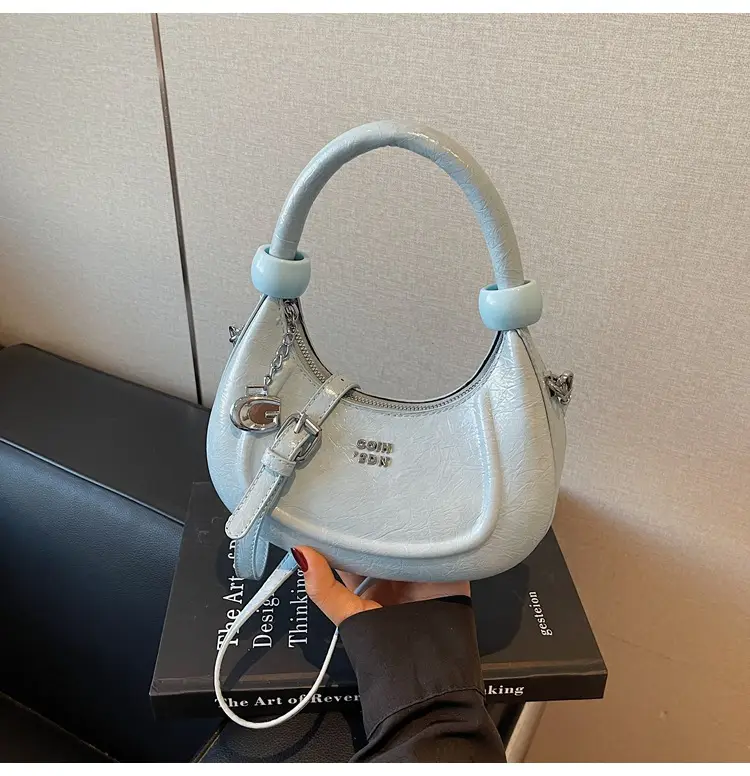 2025 Summer Retro Crescent Shoulder Bag Light Blue — feature 33