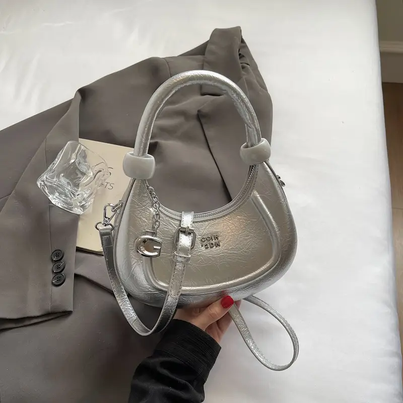 2025 Summer Retro Crescent Shoulder Bag Light Blue - Image 2