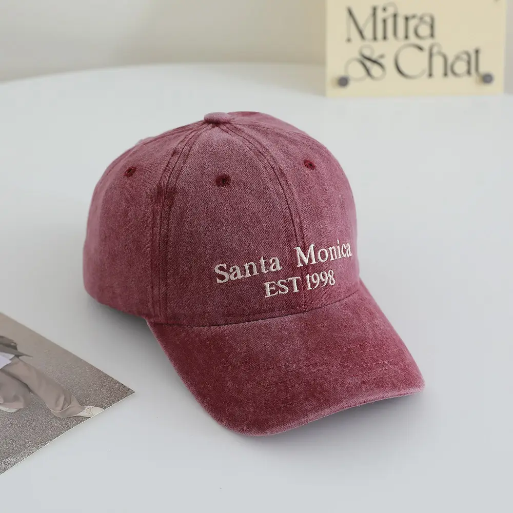Santa Monica Embroidered Women's Maroon Cap — feature 5