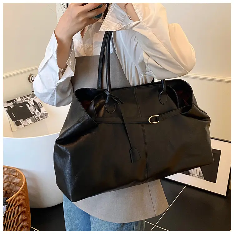 Black Women's Large Capacity Soft Leather Tote Bag — feature 14