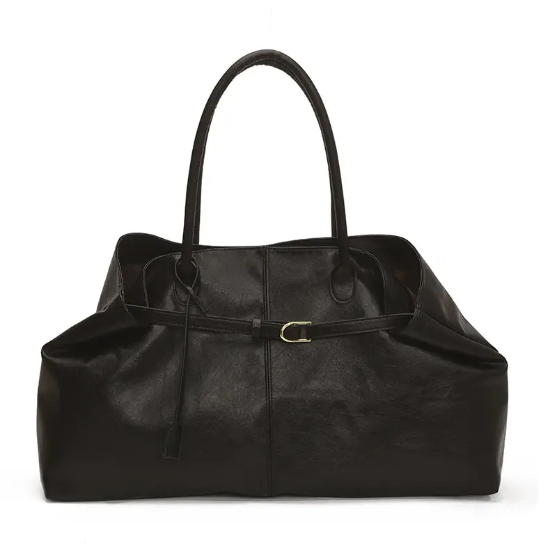 Black Women's Large Capacity Soft Leather Tote Bag - Image 2