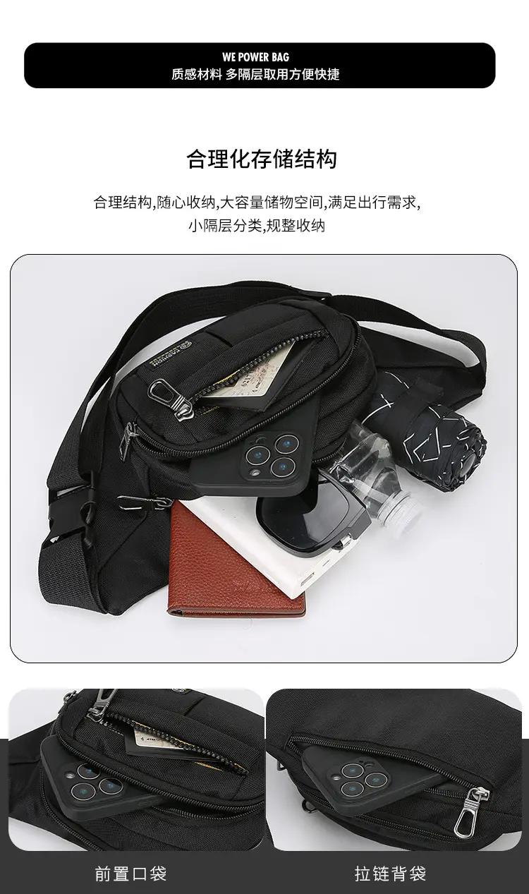 Men's Multicolor Waist Bag with 4 Layers, Waterproof, Adjustable Strap — feature 8