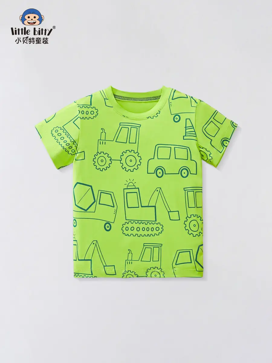 2025 Kids Cartoon Car T-Shirt Green Small Medium - Image 2