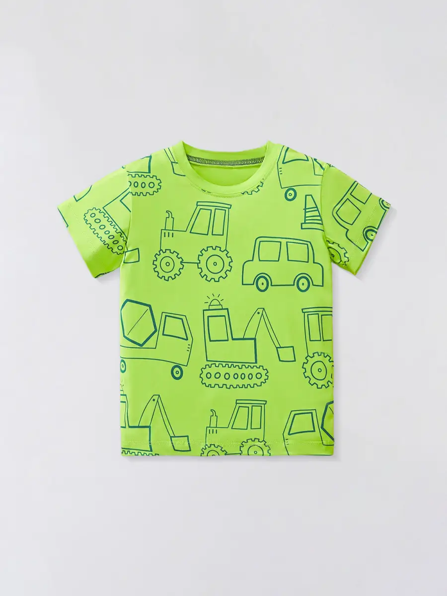 2025 Kids Cartoon Car T-Shirt Green Small Medium - Image 6
