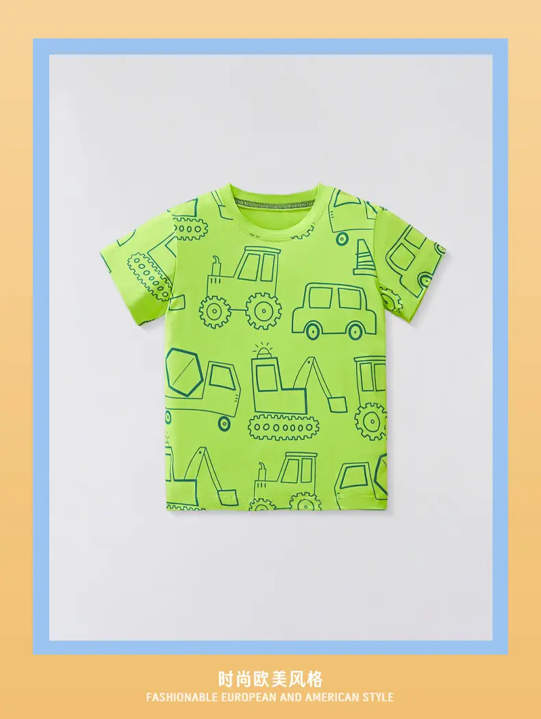 2025 Kids Cartoon Car T-Shirt Green Small Medium — feature 3