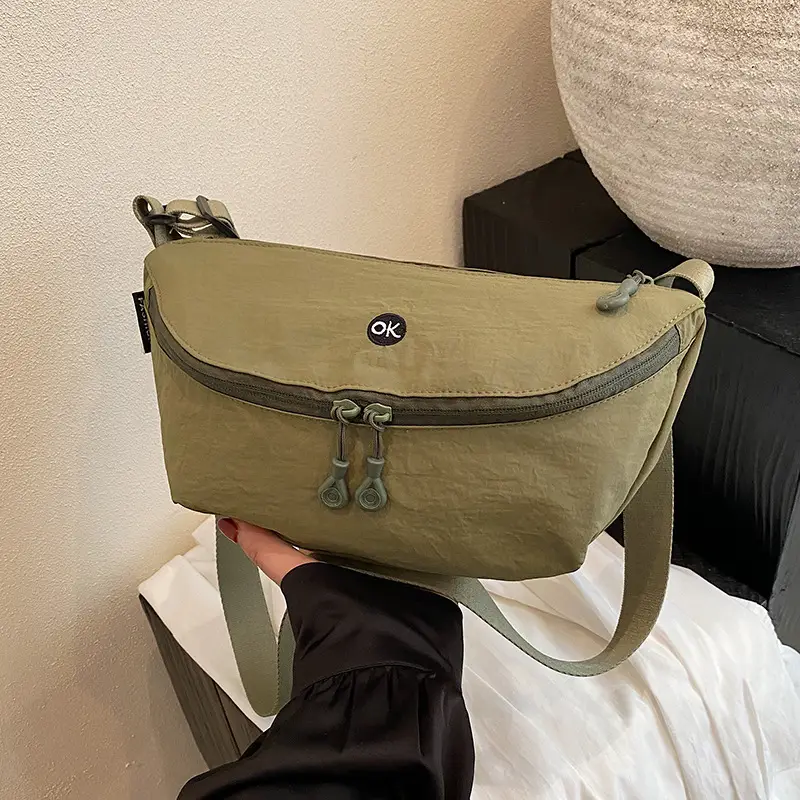 Lightweight Cloth Shoulder Bag Solid Green Casual Outdoor - Image 6