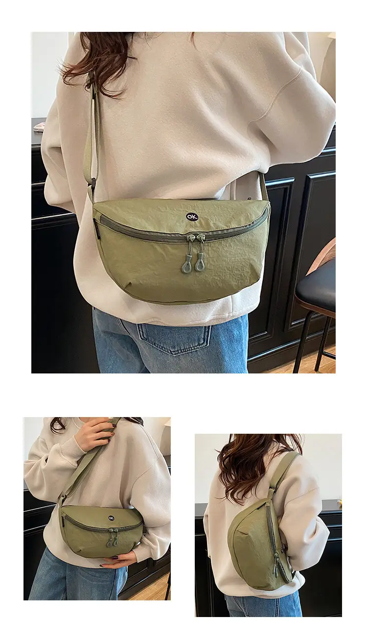 Lightweight Cloth Shoulder Bag Solid Green Casual Outdoor — feature 11