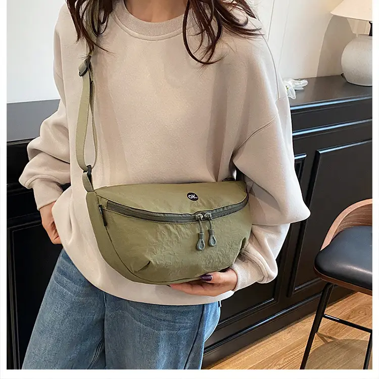 Lightweight Cloth Shoulder Bag Solid Green Casual Outdoor — feature 27