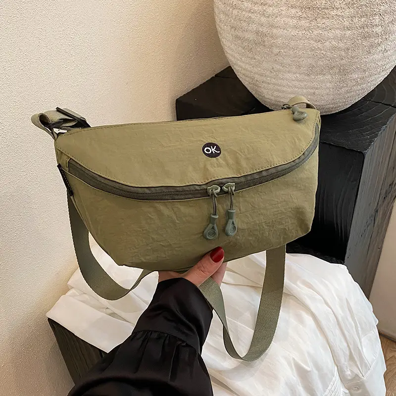 Lightweight Cloth Shoulder Bag Solid Green Casual Outdoor - Image 3