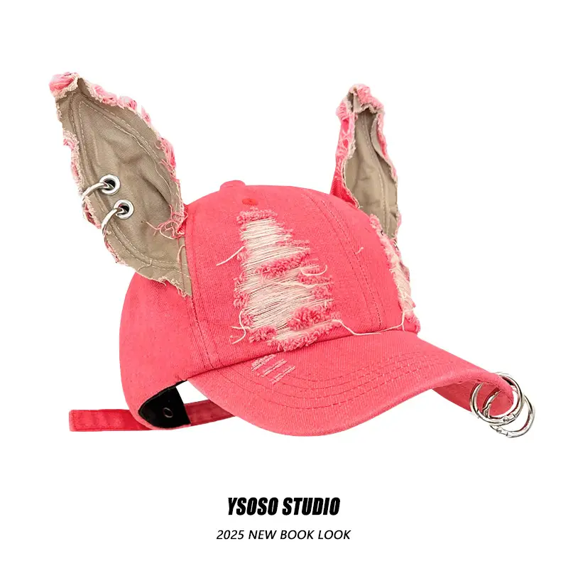 Ripped Three-Dimensional Ear Cap for Women Pink Baseball — feature 6