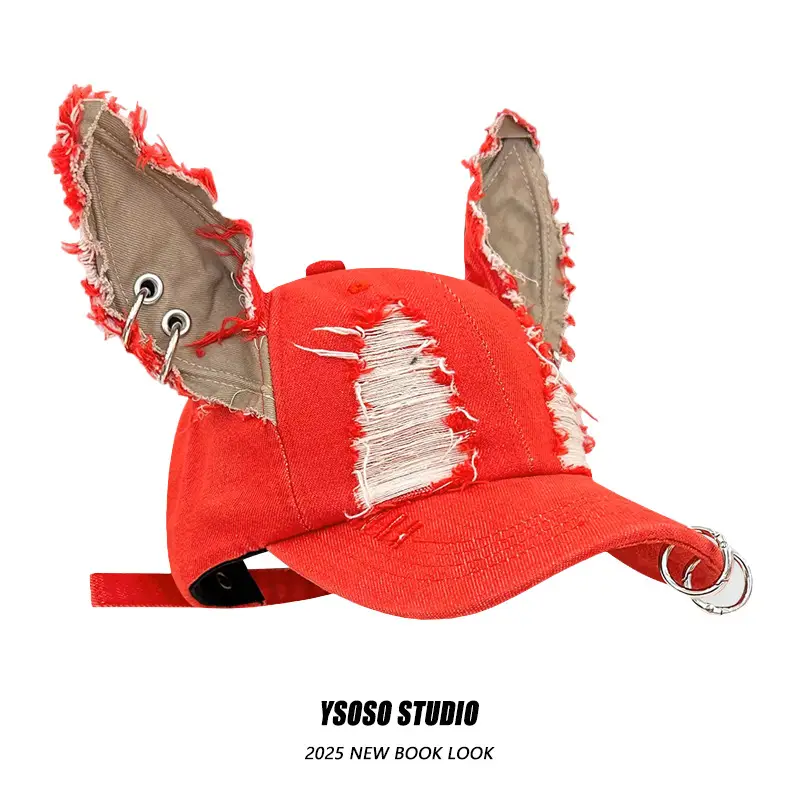 Ripped Three-Dimensional Ear Cap for Women Pink Baseball