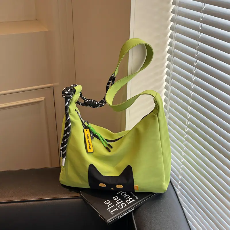 Green Cat Print Crossbody Bag for Women - Image 7