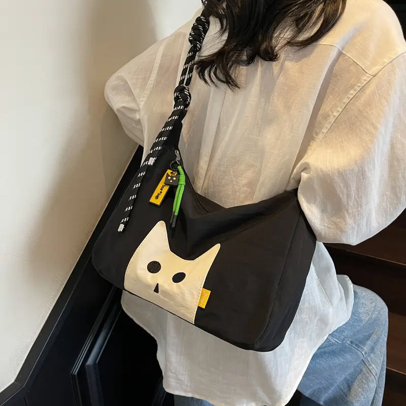 Green Cat Print Crossbody Bag for Women - Image 9