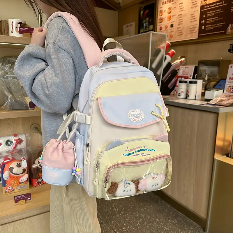 Pink Cute Student School Backpack Set with Crossbody Bag - Image 7
