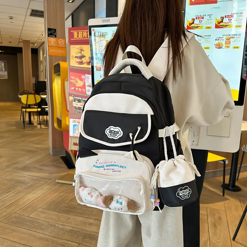 Pink Cute Student School Backpack Set with Crossbody Bag - Image 8
