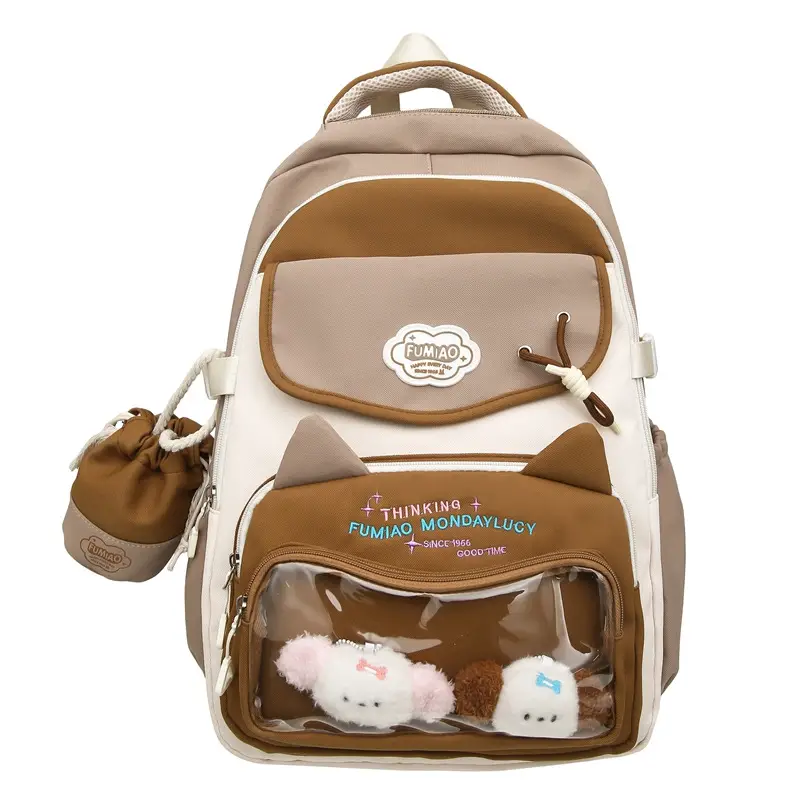 Pink Cute Student School Backpack Set with Crossbody Bag - Image 10