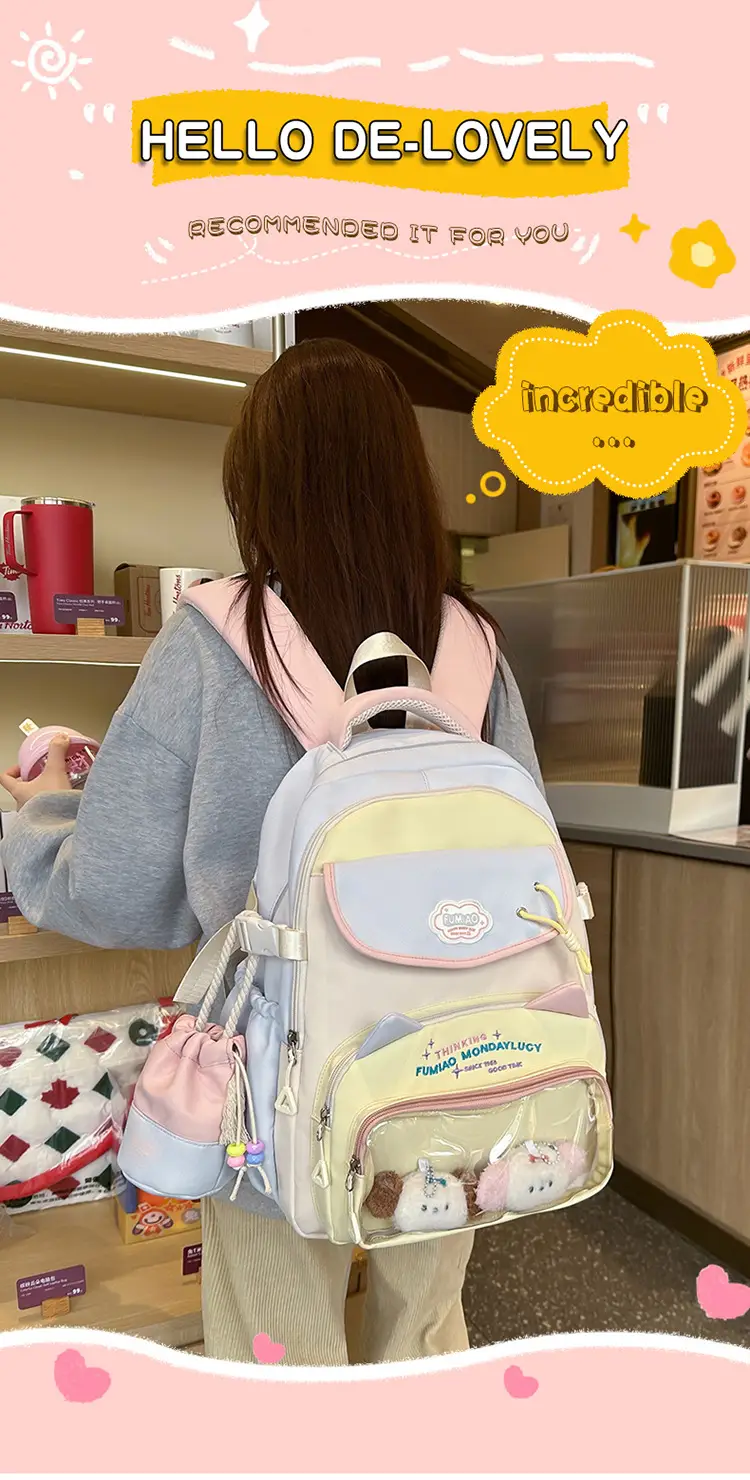Pink Cute Student School Backpack Set with Crossbody Bag — feature 2