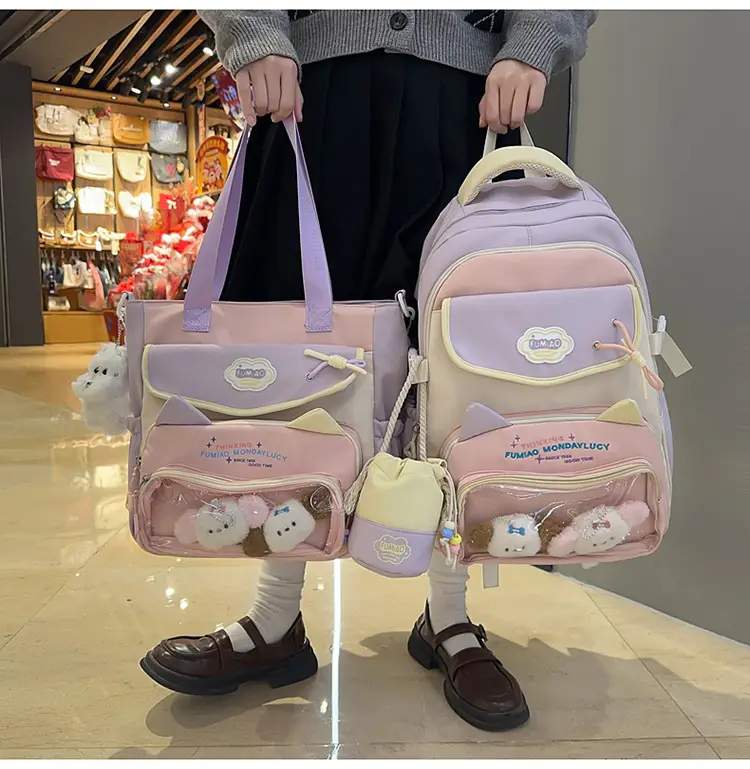 Pink Cute Student School Backpack Set with Crossbody Bag — feature 21