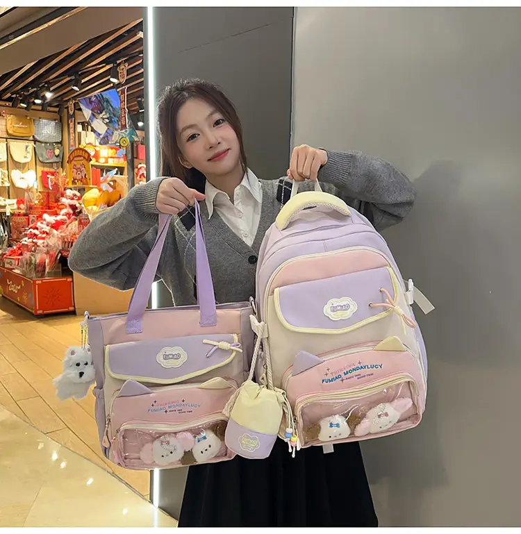 Pink Cute Student School Backpack Set with Crossbody Bag — feature 22