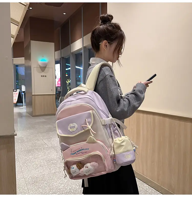 Pink Cute Student School Backpack Set with Crossbody Bag — feature 24