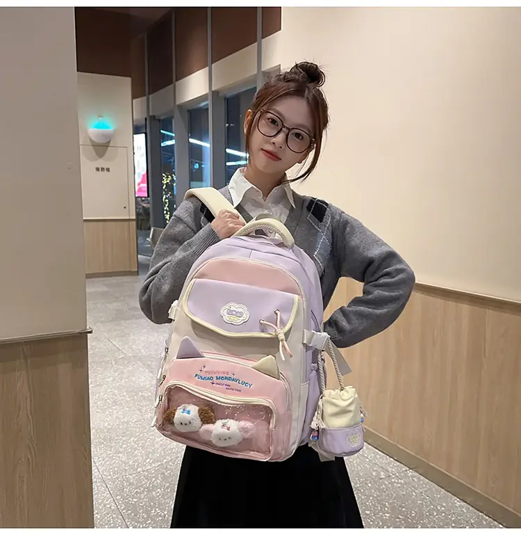 Pink Cute Student School Backpack Set with Crossbody Bag — feature 25