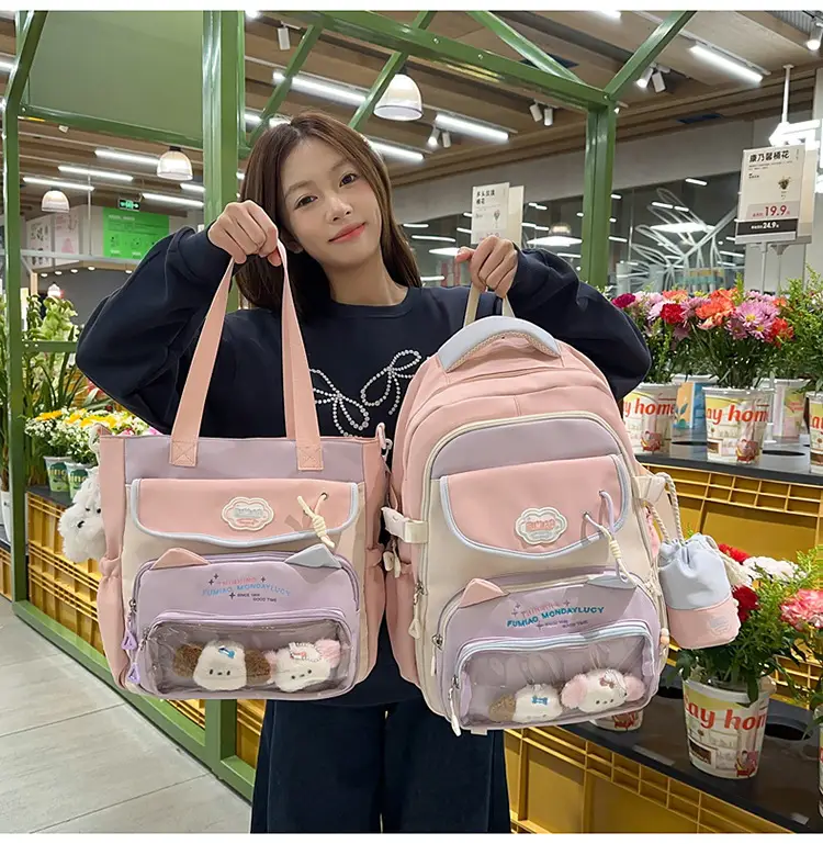 Pink Cute Student School Backpack Set with Crossbody Bag — feature 36