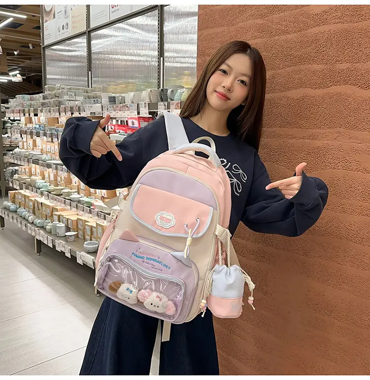 Pink Cute Student School Backpack Set with Crossbody Bag — feature 39