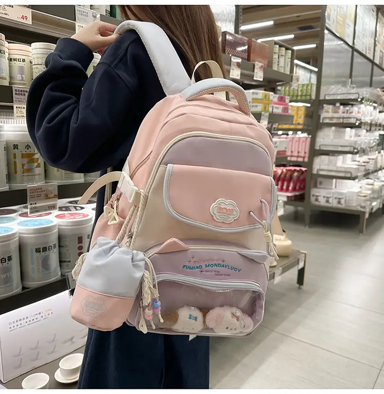 Pink Cute Student School Backpack Set with Crossbody Bag — feature 40