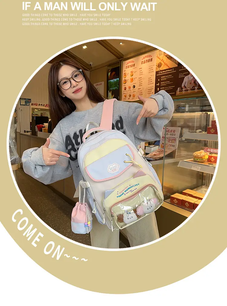 Pink Cute Student School Backpack Set with Crossbody Bag — feature 6