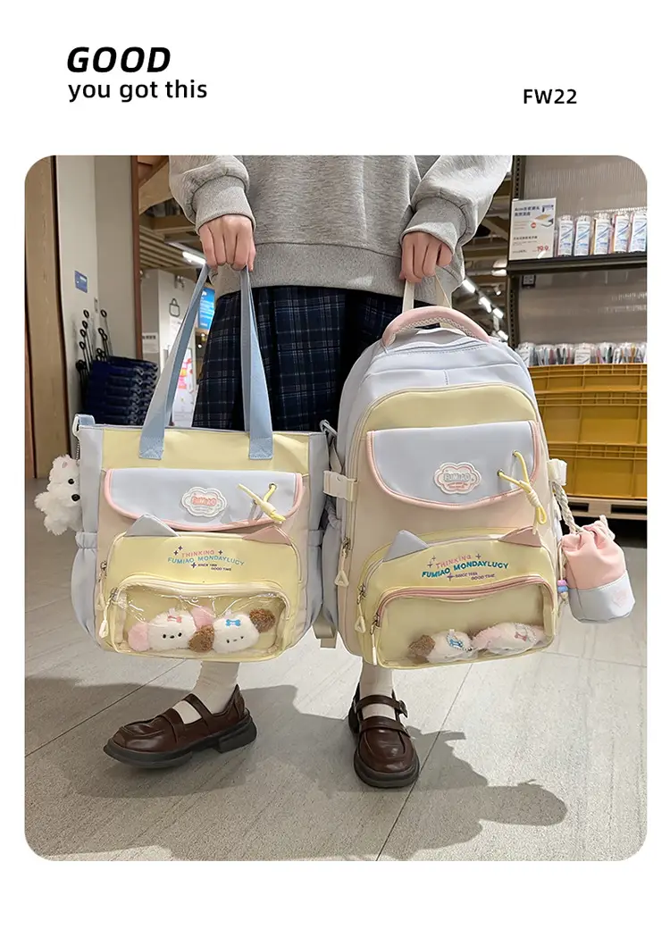 Pink Cute Student School Backpack Set with Crossbody Bag — feature 8