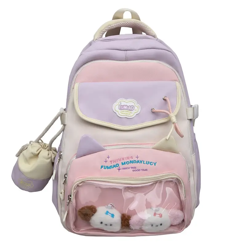 Pink Cute Student School Backpack Set with Crossbody Bag - Image 3