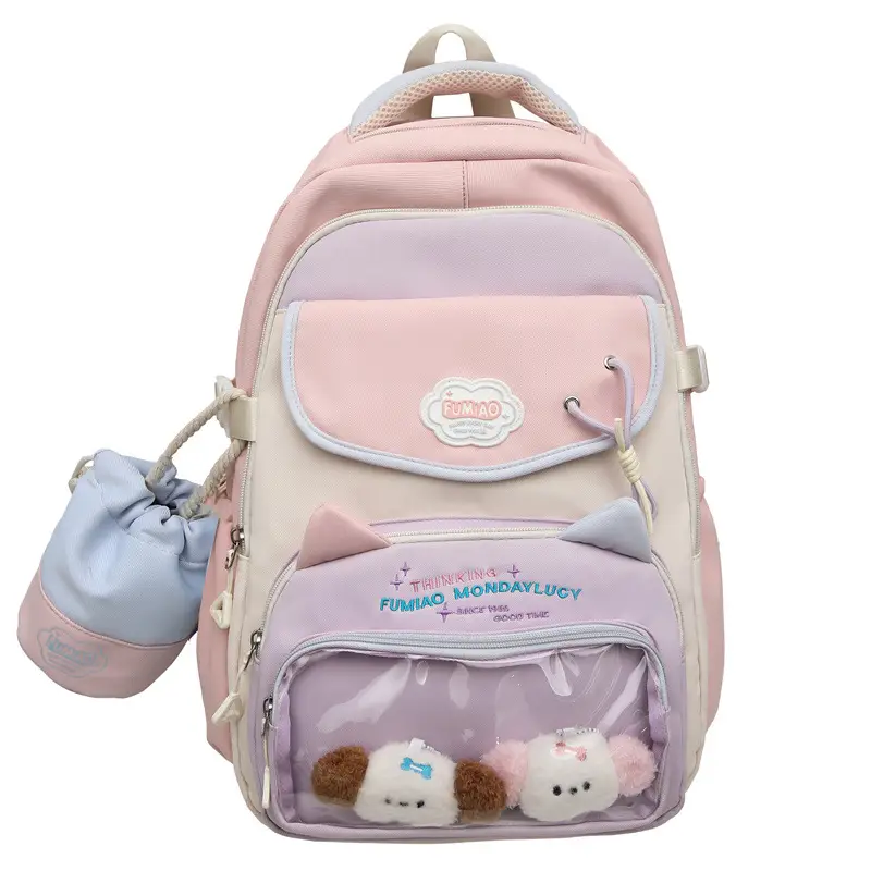 Pink Cute Student School Backpack Set with Crossbody Bag - Image 5
