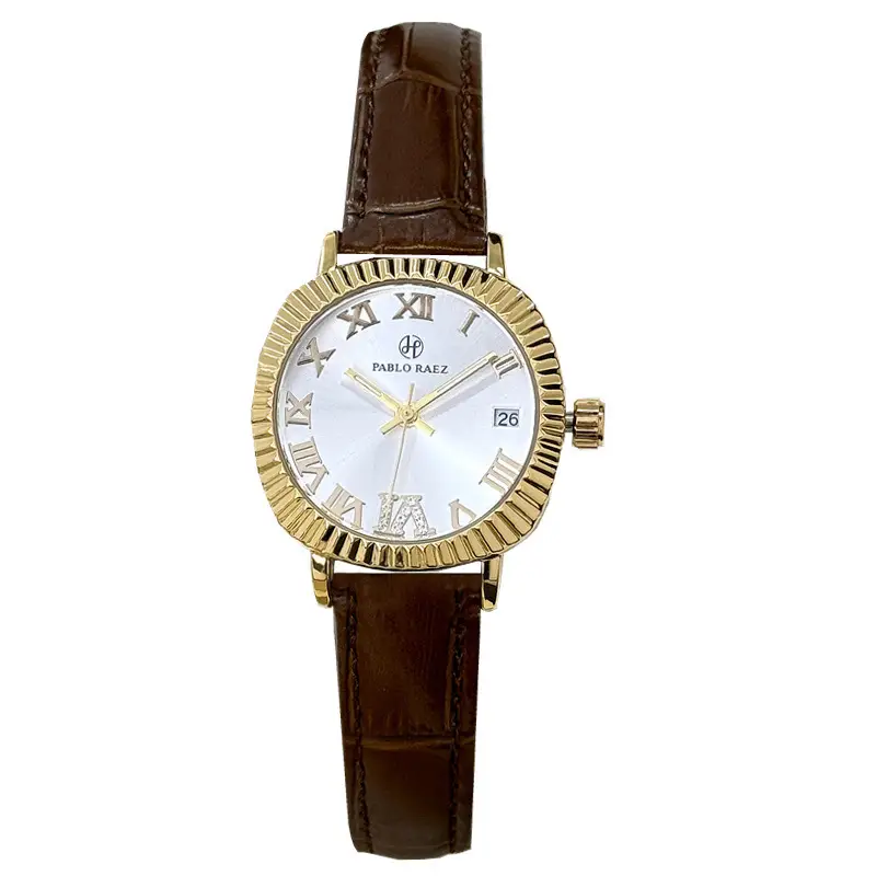Women's Gold Plated Watch with Brown Leather Strap - Image 7