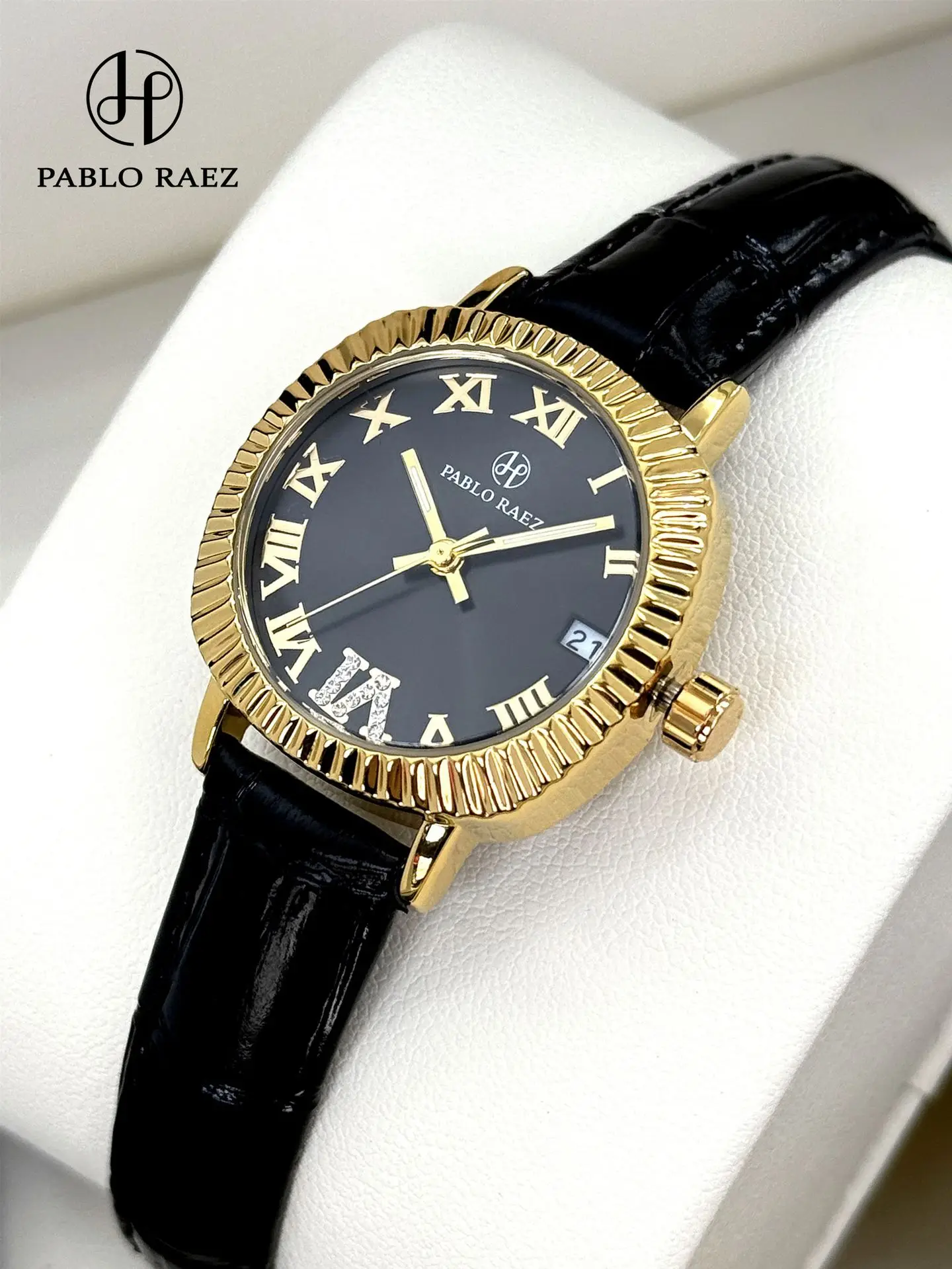 Women's Gold Plated Watch with Brown Leather Strap — feature 16