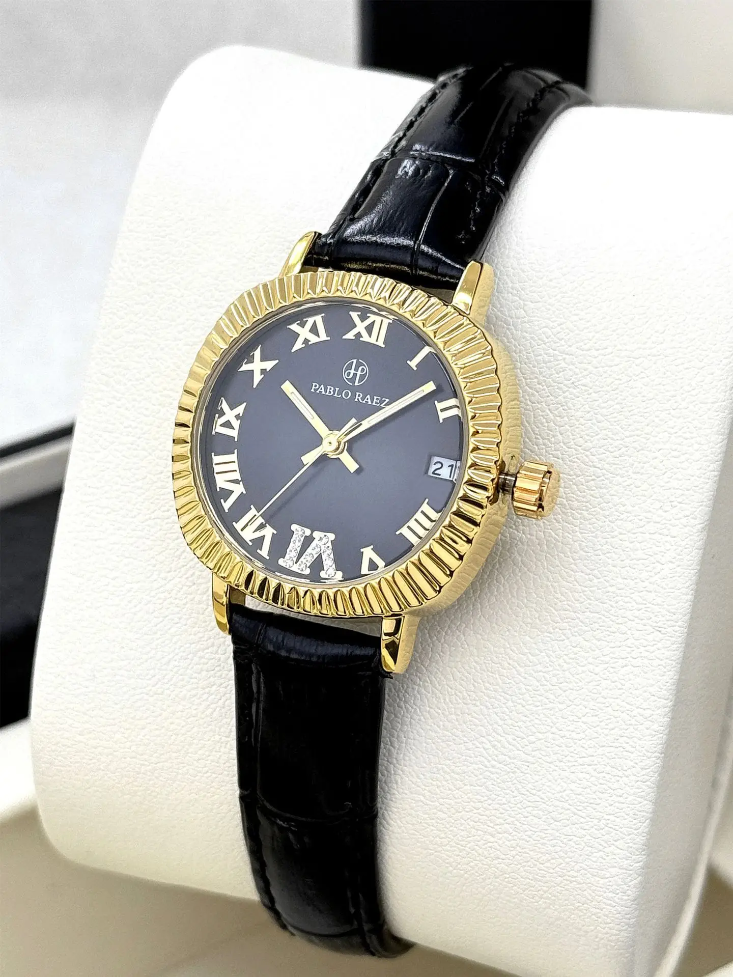 Women's Gold Plated Watch with Brown Leather Strap — feature 17