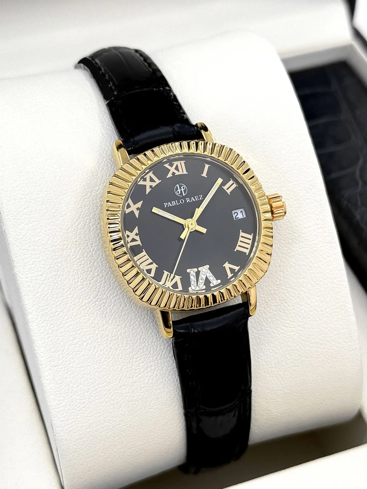 Women's Gold Plated Watch with Brown Leather Strap — feature 18