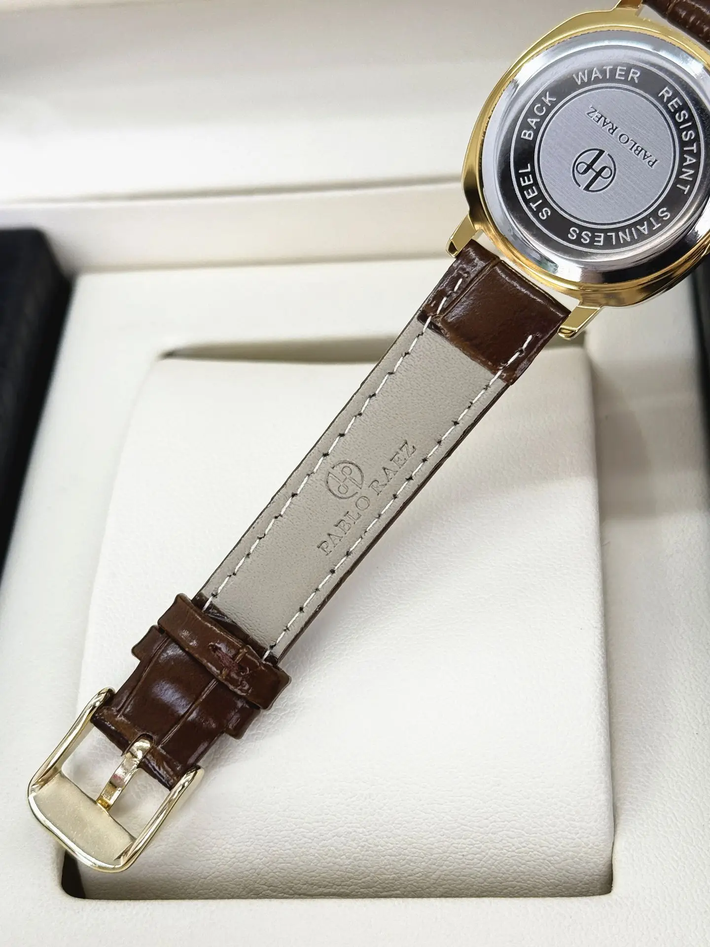 Women's Gold Plated Watch with Brown Leather Strap — feature 8