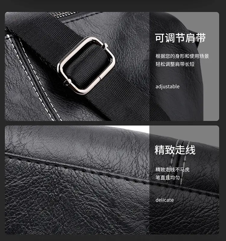 New Men's Lightweight Leather Crossbody Bag Black — feature 11