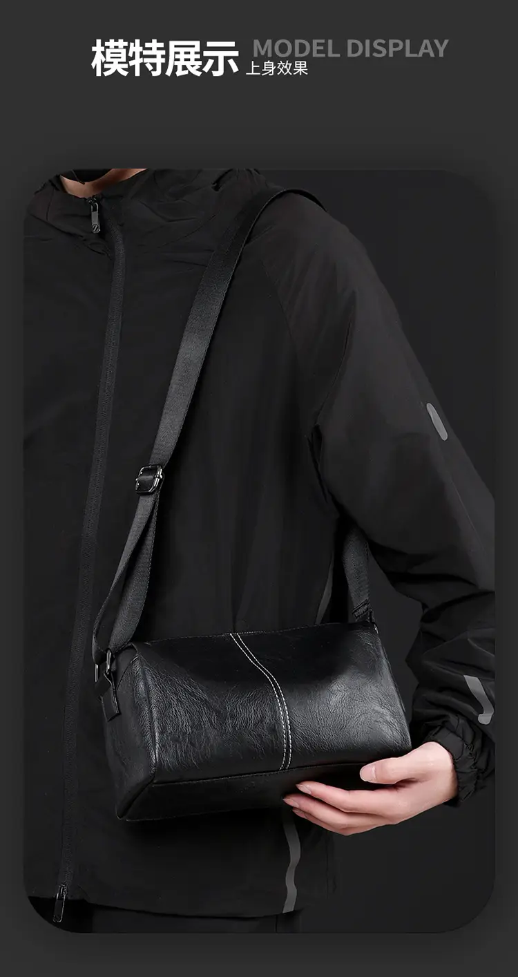 New Men's Lightweight Leather Crossbody Bag Black — feature 13
