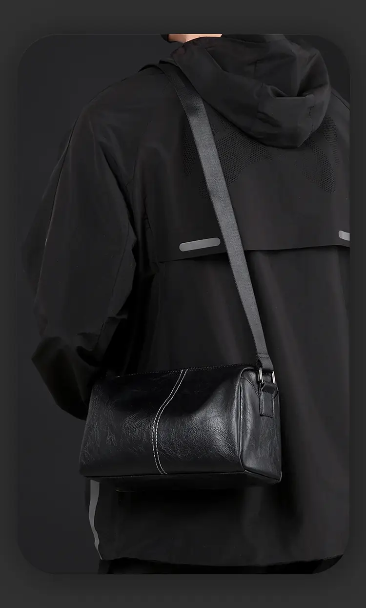 New Men's Lightweight Leather Crossbody Bag Black — feature 14