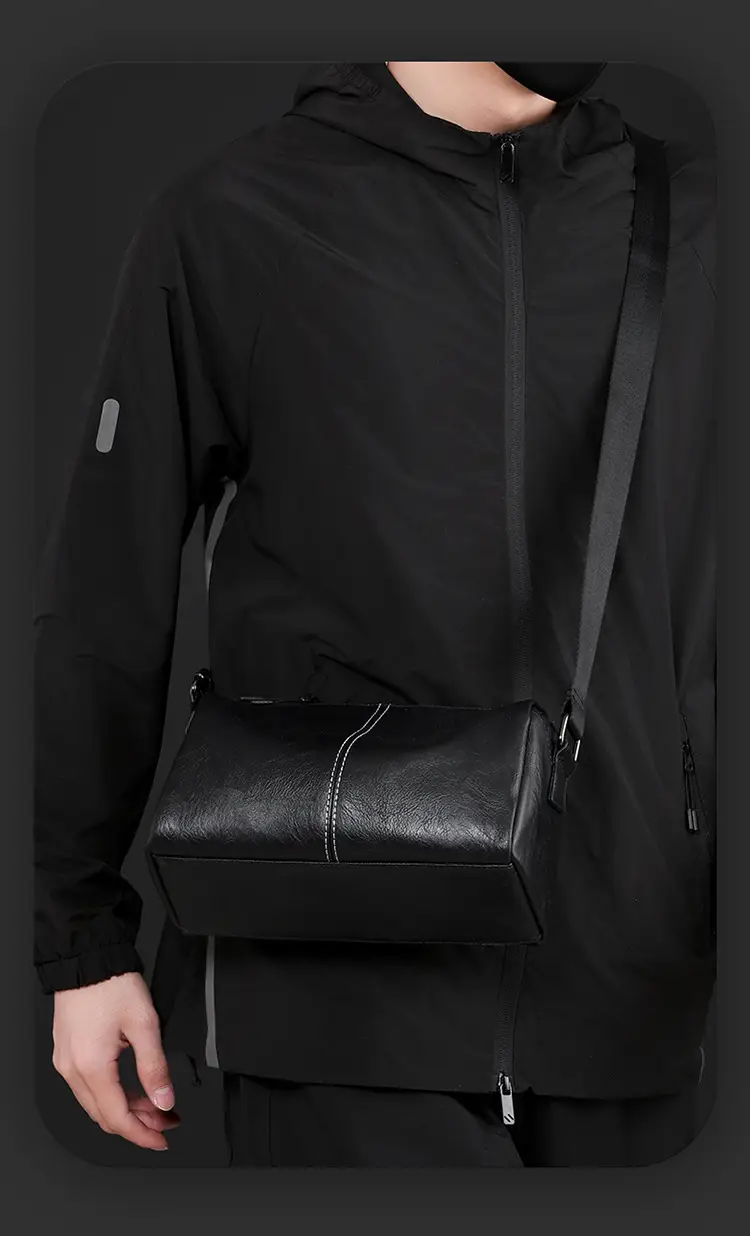 New Men's Lightweight Leather Crossbody Bag Black — feature 15