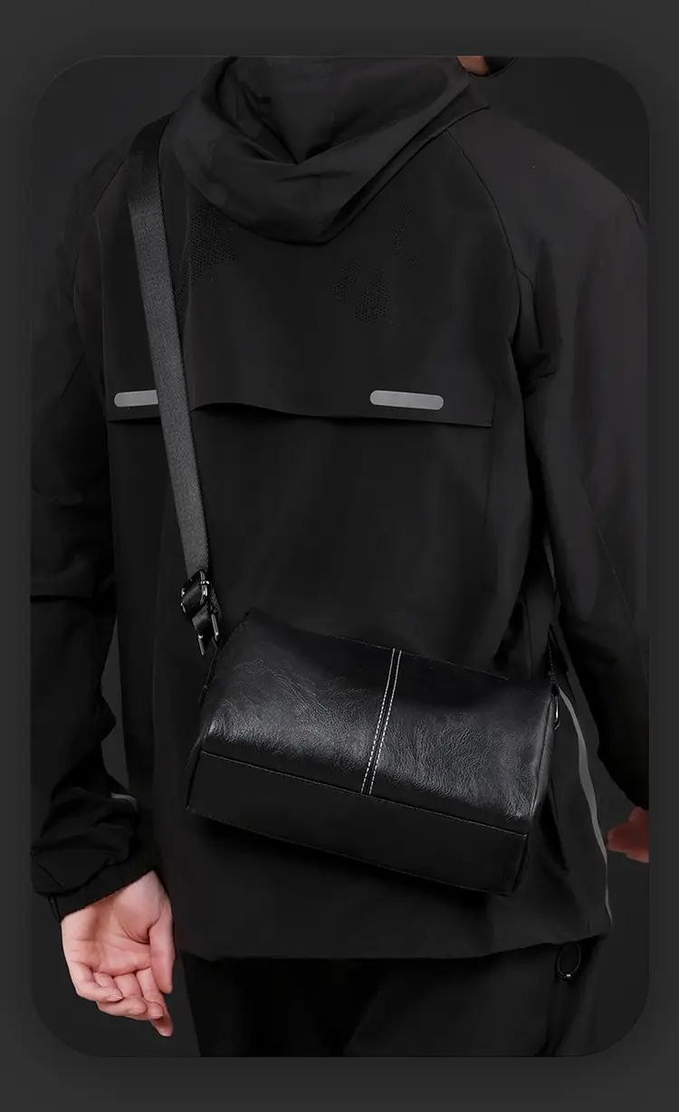 New Men's Lightweight Leather Crossbody Bag Black — feature 16