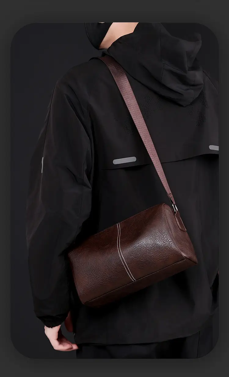 New Men's Lightweight Leather Crossbody Bag Black — feature 17