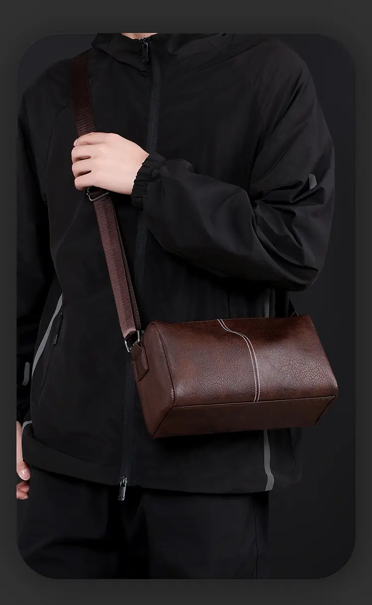New Men's Lightweight Leather Crossbody Bag Black — feature 18