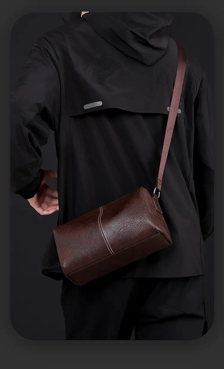 New Men's Lightweight Leather Crossbody Bag Black — feature 19