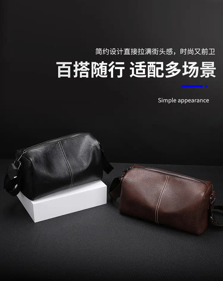 New Men's Lightweight Leather Crossbody Bag Black — feature 2