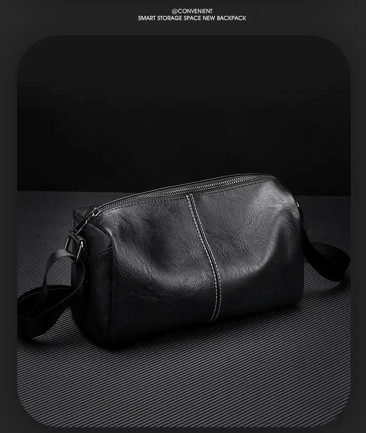 New Men's Lightweight Leather Crossbody Bag Black — feature 5