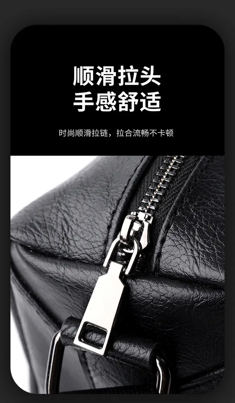 New Men's Lightweight Leather Crossbody Bag Black — feature 9