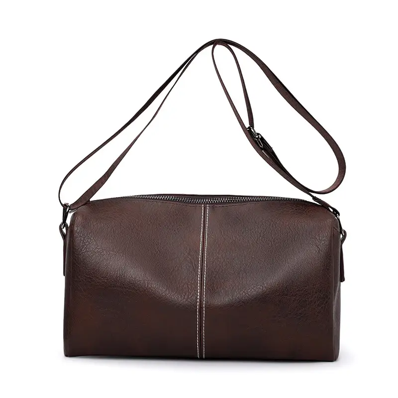 New Men's Lightweight Leather Crossbody Bag Black - Image 2