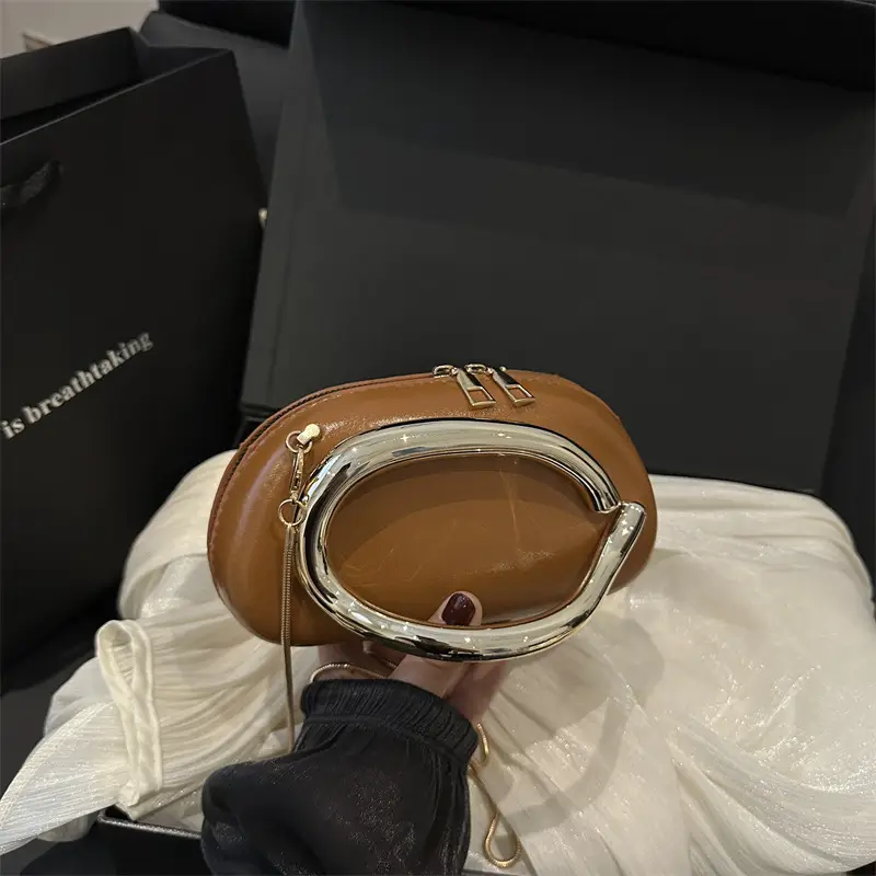 Classic Round Crossbody Clutch for Women in Red Black Brown Pink & Clear - Image 9